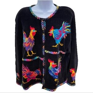 Design Options Philip Jane Gordon Sweater Womens XL Knitted Rooster Cardigan VTG